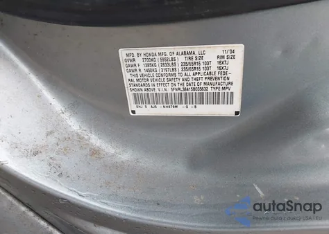 2005 Honda Odyssey Ex z USA, uszkodzony, nr VIN 5FNRL38415B035632